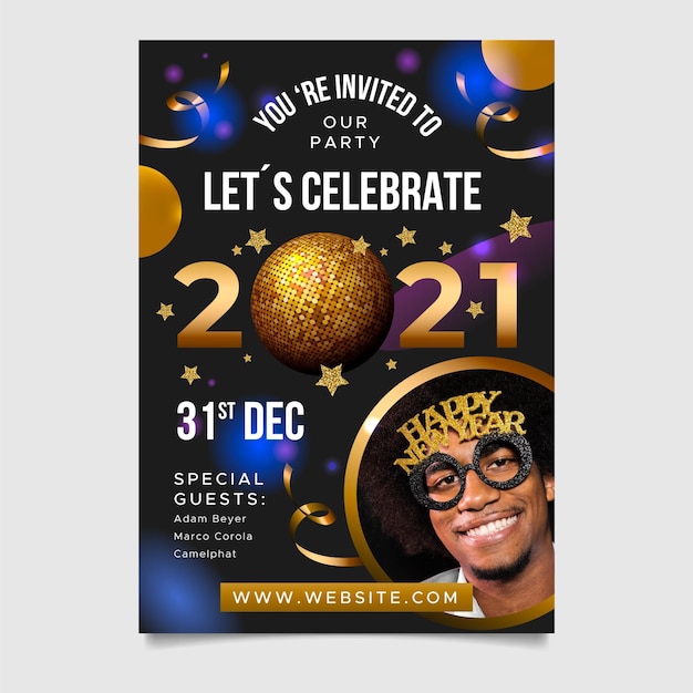 New year 2021 party flyer with balloons