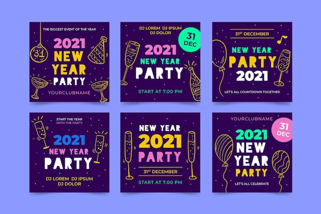 Free vector new year 2021 party instagram post collection