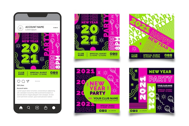 Free vector new year 2021 party instagram post collection