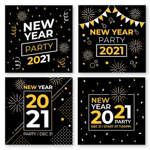 Free vector new year 2021 party instagram post collection