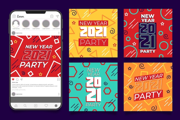 Free vector new year 2021 party instagram posts