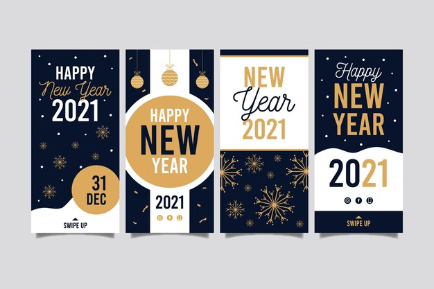 Free vector new year 2021 party instagram stories collection