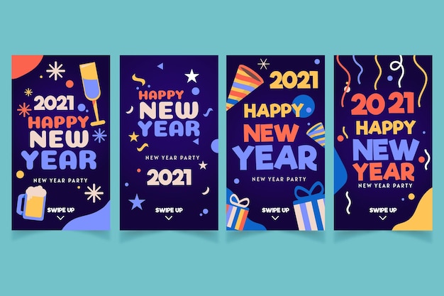 New year 2021 party instagram stories set