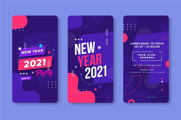 New year 2021 party instagram stories set