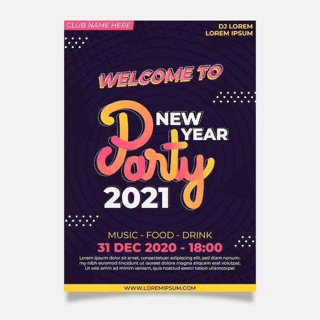 평면 디자인의 새해 2021 파티 포스터 템플릿