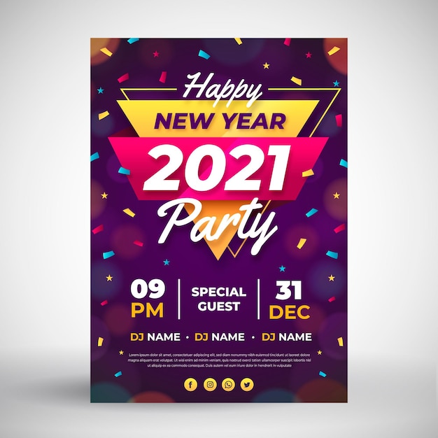 Шаблон плаката вечеринки новый год 2021 в плоском дизайне