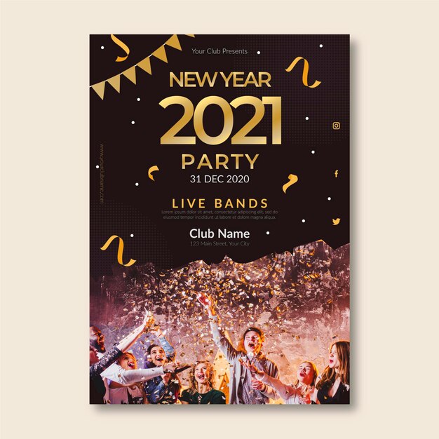 Free vector new year 2021 party poster template