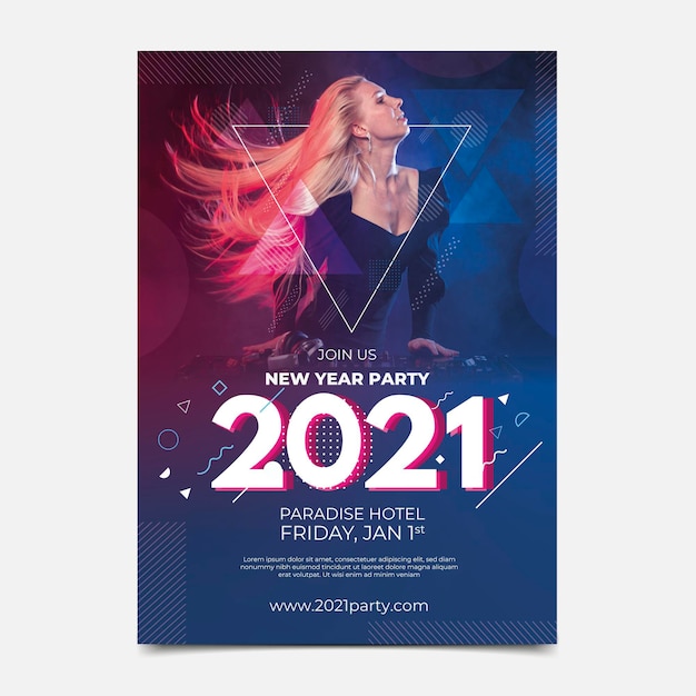 무료 벡터 새해 2021 파티 포스터 템플릿