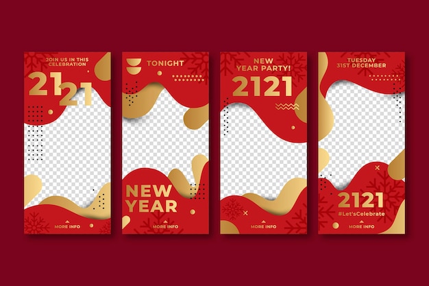 New year 2021 red and golden instagram stories Free Vector