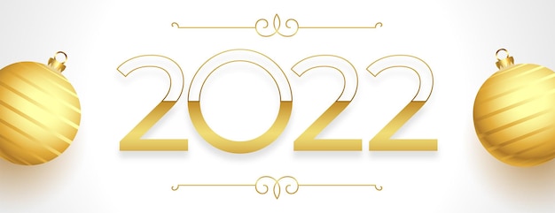 New year 2022 banner in golden style with christmas balls