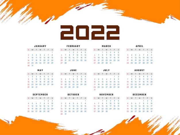 New year 2022 calendar brush stroke design vector