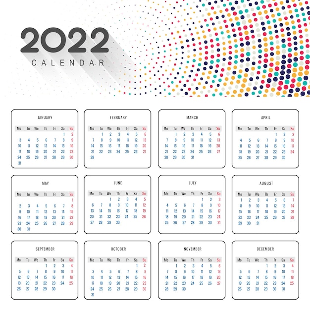 Disegno del modello di calendario del nuovo anno 2022