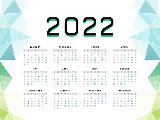 Free vector new year 2022 colorful geometric calendar design vector