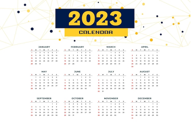 Vettore gratuito layout del calendario del nuovo anno 2023 per l'organizzatore di eventi