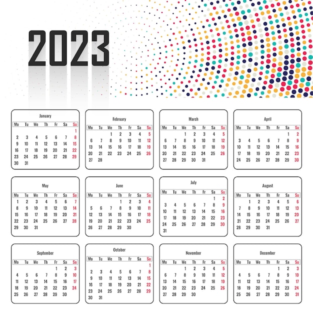 Vettore gratuito disegno del modello del calendario del nuovo anno 2023