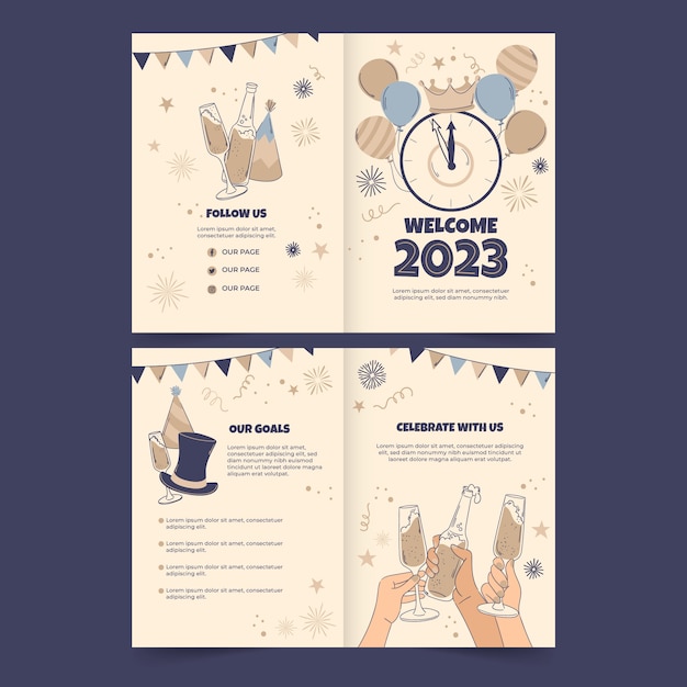 Free vector new year 2023 celebration brochure template