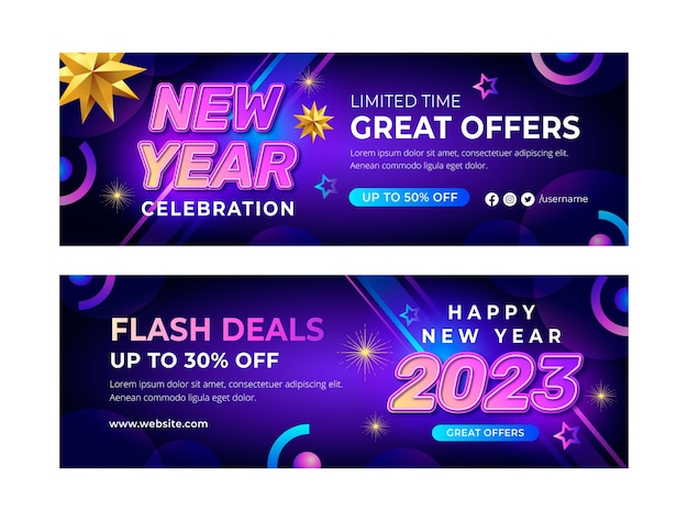 Free vector new year 2023 celebration horizontal banner template