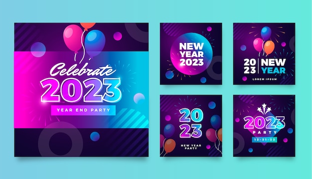 Vettore gratuito collezione di post di instagram per la celebrazione del nuovo anno 2023