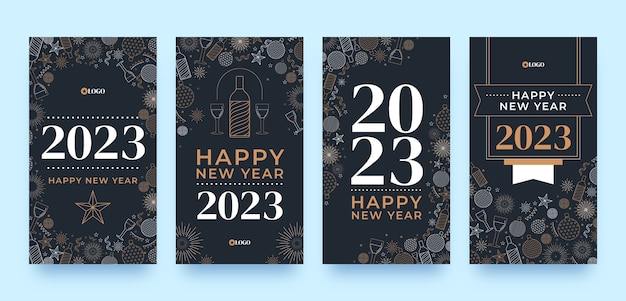 Free vector new year 2023 celebration instagram stories collection