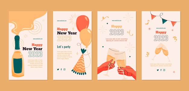 Free vector new year 2023 celebration instagram stories collection