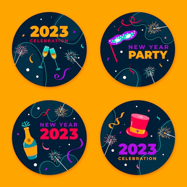 Коллекция этикеток для празднования нового 2023 года
