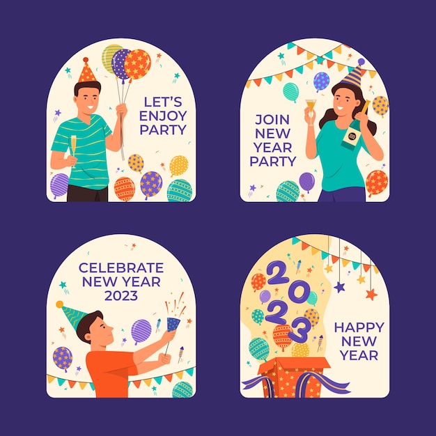 New year 2023 celebration labels collection