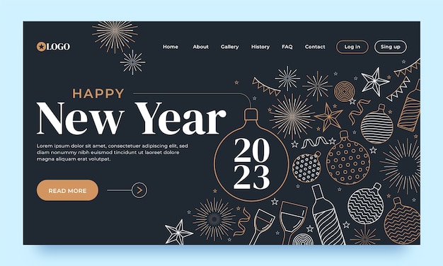 Free vector new year 2023 celebration landing page template