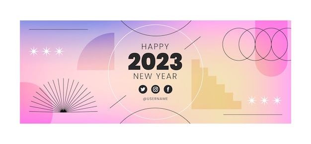 無料ベクター 2023年の新年のお祝いのソーシャルメディアの表紙のテンプレート