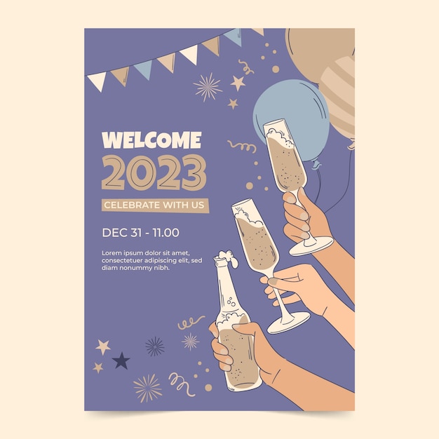 Free vector new year 2023 celebration vertical poster template