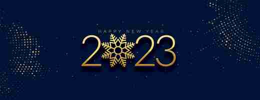 Vettore gratuito banner di occasione del nuovo anno 2023 con fiocco di neve dorato