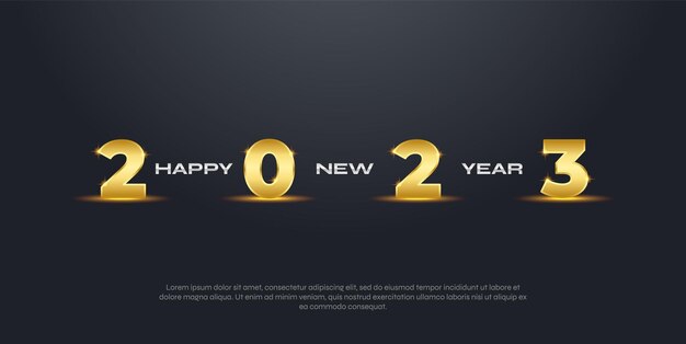 New year 2023. Template design concept for 2023 holiday with golden number and dark background.	
