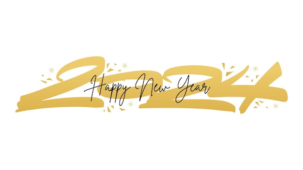 Free vector new year 2024 brushed hand lettering gold calligraphic composition vector holiday design