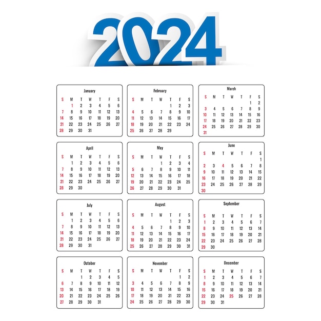 Free vector new year 2024 calendar template design