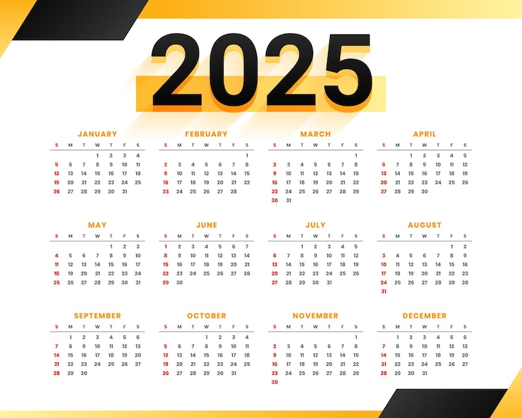 Free Vector | New year 2025 annual calendar template printable design