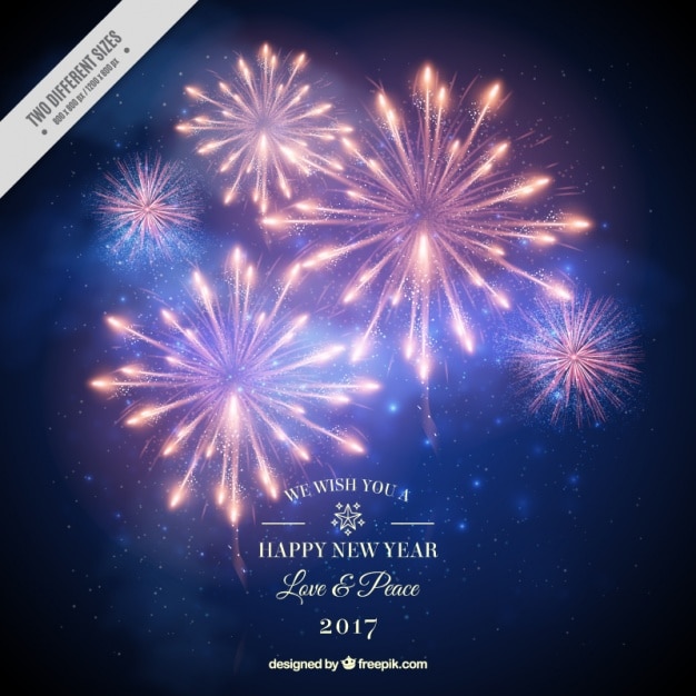 無料ベクター 現実的なスタイルで花火の新年の背景2017