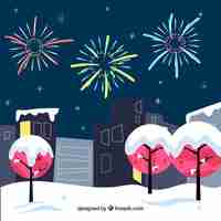 Free vector new year background with fireworks