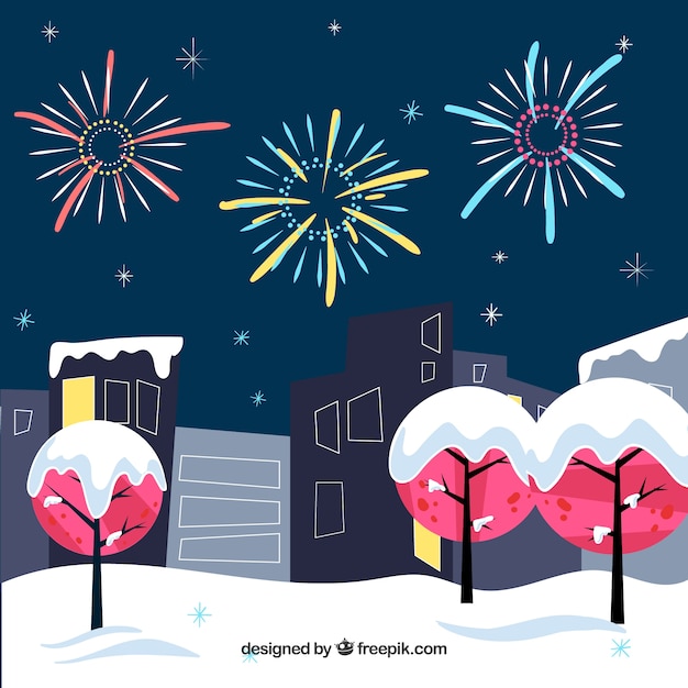 Free Vector new year background with fireworks