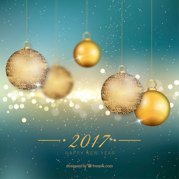 Free vector new year background with golden christmas balls