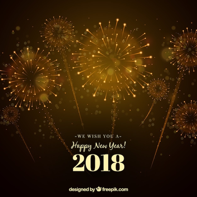 Free vector new year background with golden fireworks