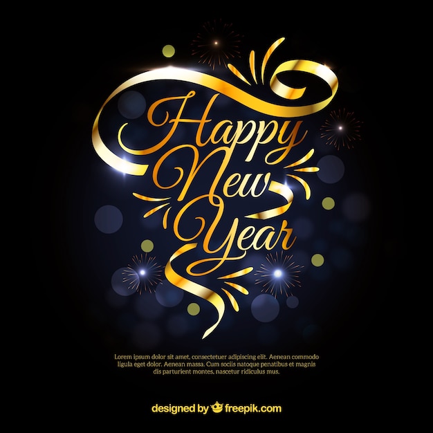 Free vector new year background with golden ribbon