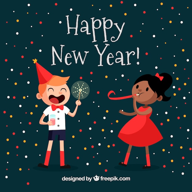 Free vector new year background with happy children