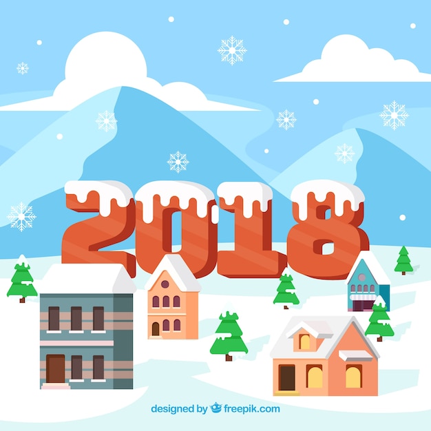 Free vector new year background with mountains and snow