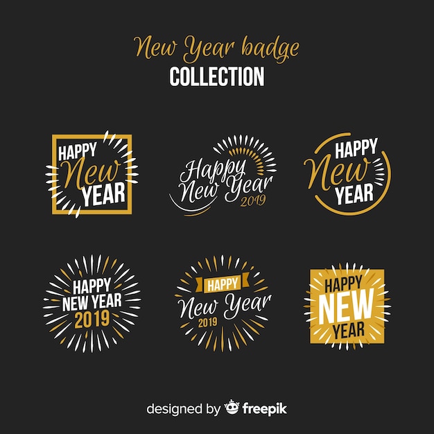 Free vector new year badges golden details collection