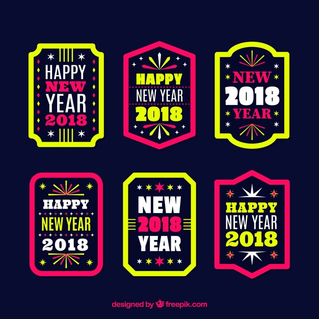 New year badges in neon colours