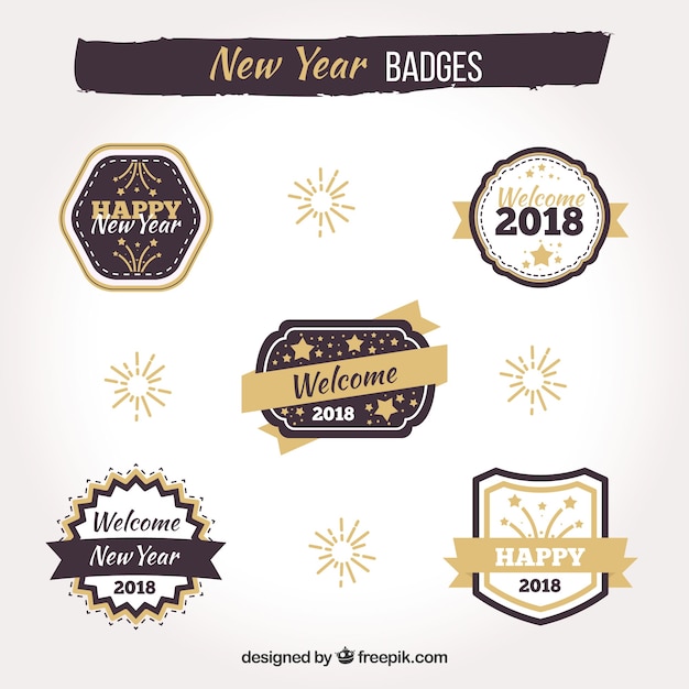 Free vector new year badges pack