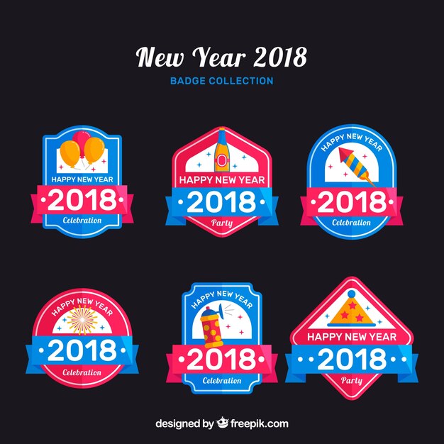 New year badges in pink and blue