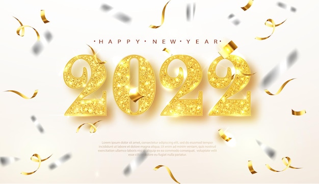 New year banner with 2022 gold glitter numbers. banner for christmas and winter holiday headers, party flyers