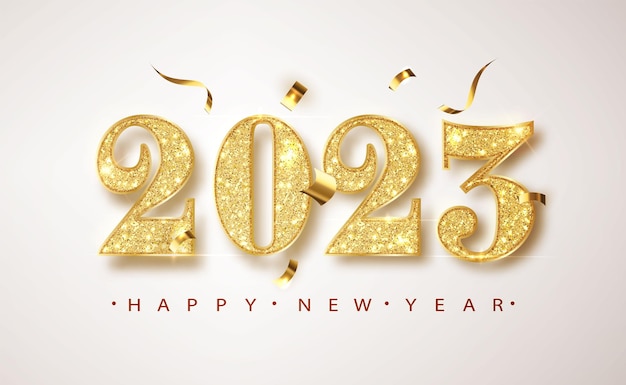 Free vector new year banner with gold glitter numbers on bright background with flying confetti banner for chris