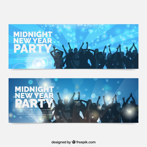 New year banners with silhouettes dancing