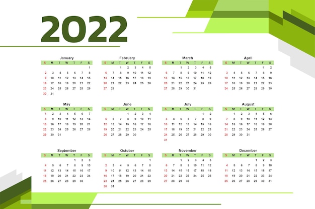 New year calendar template of 2022 with green abstract geometric vector design